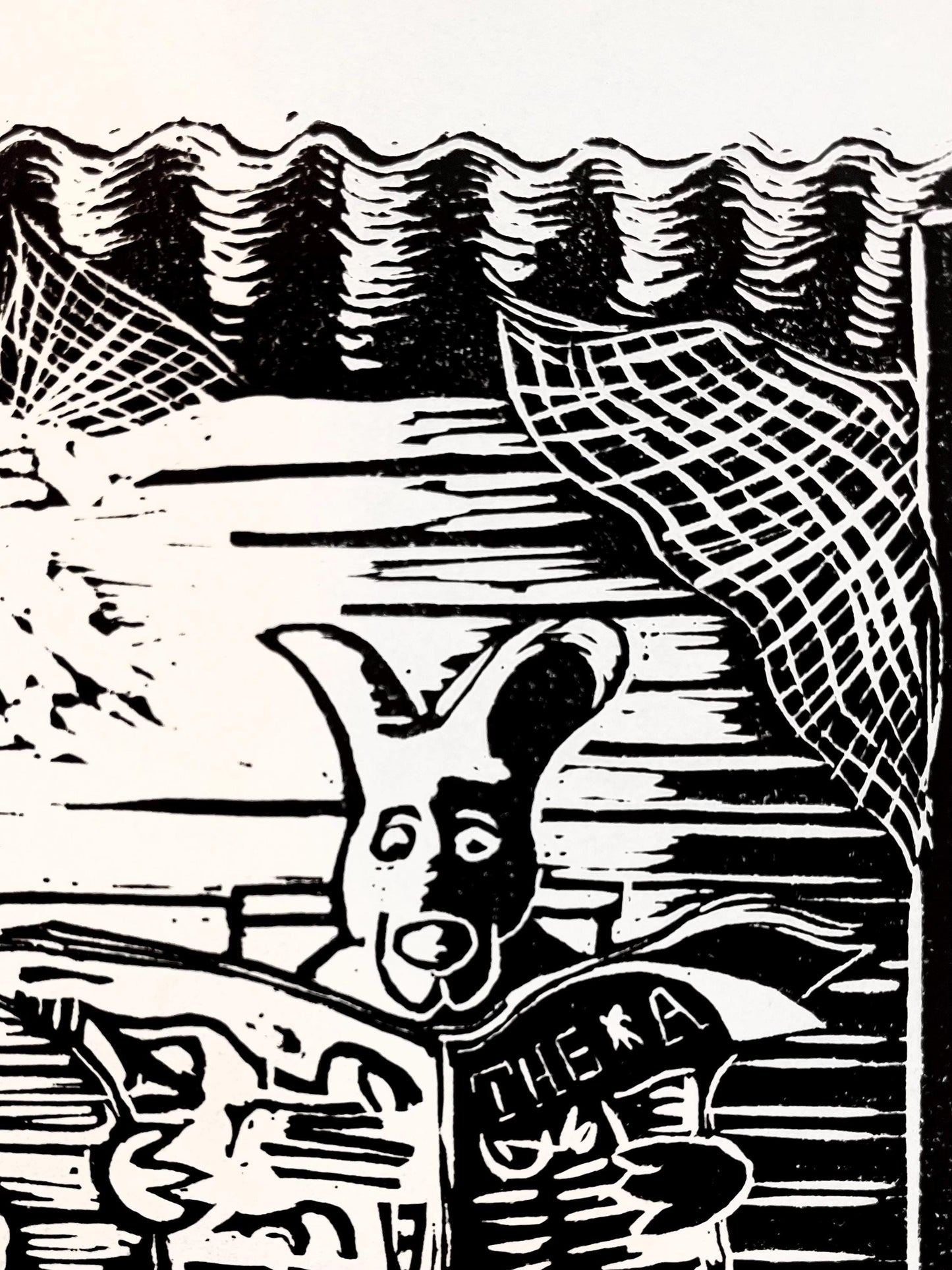 “Roo on the Loo” Linoprint