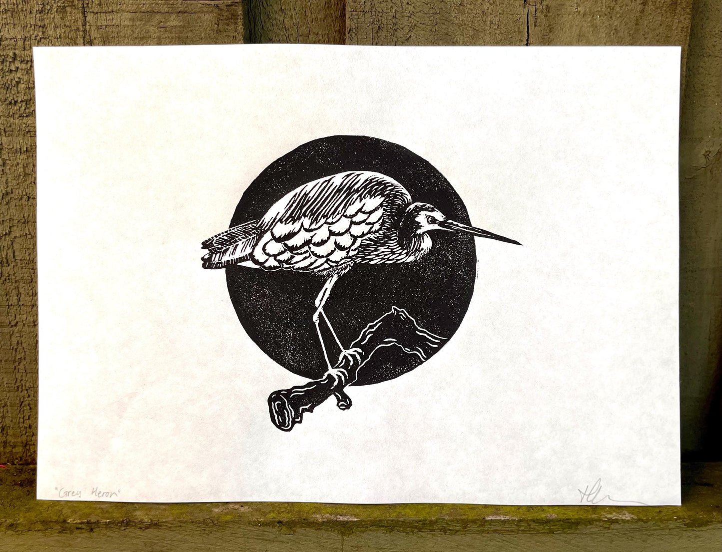 “Heron” Linoprint