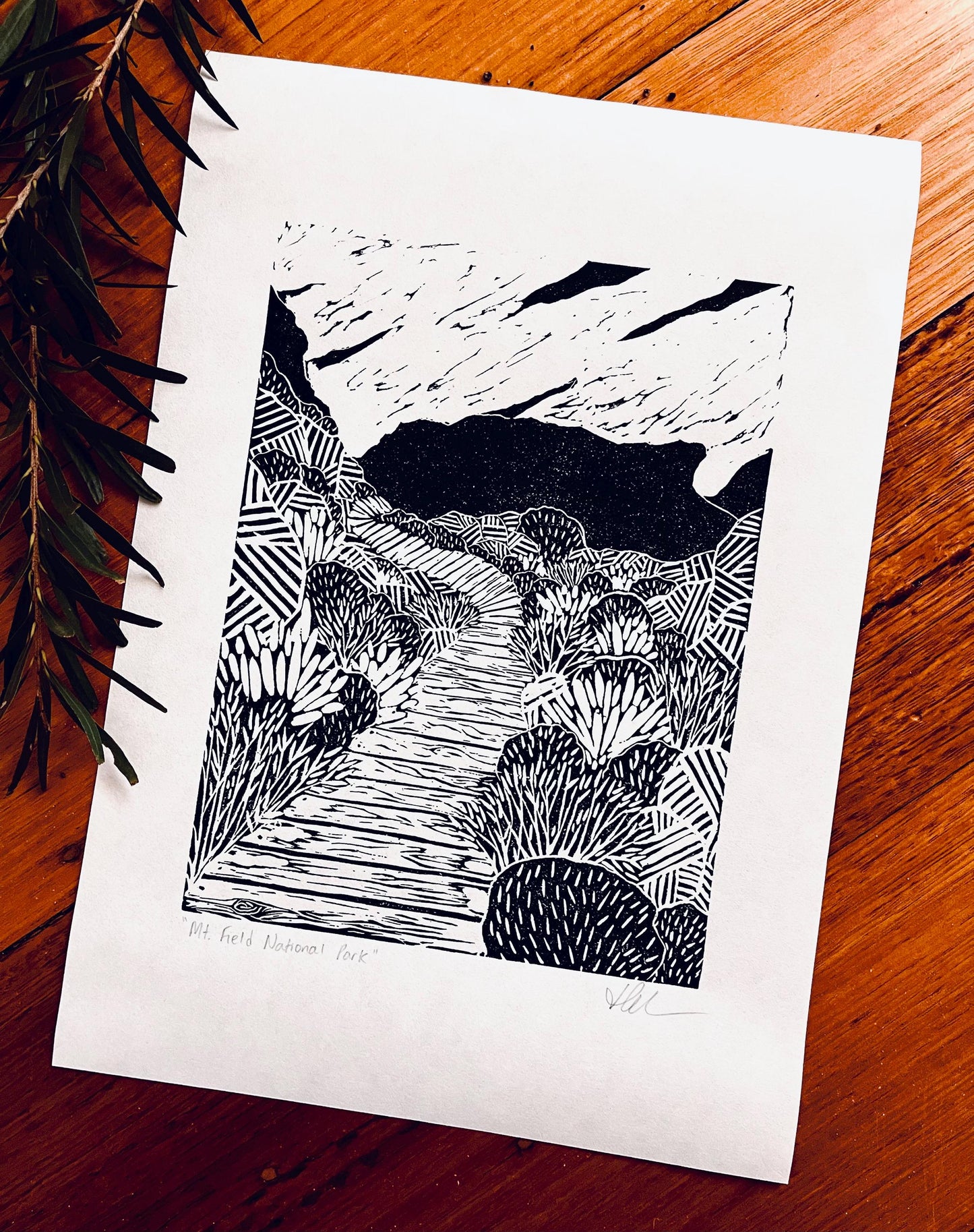 “Mt. Field National Park” Linoprint