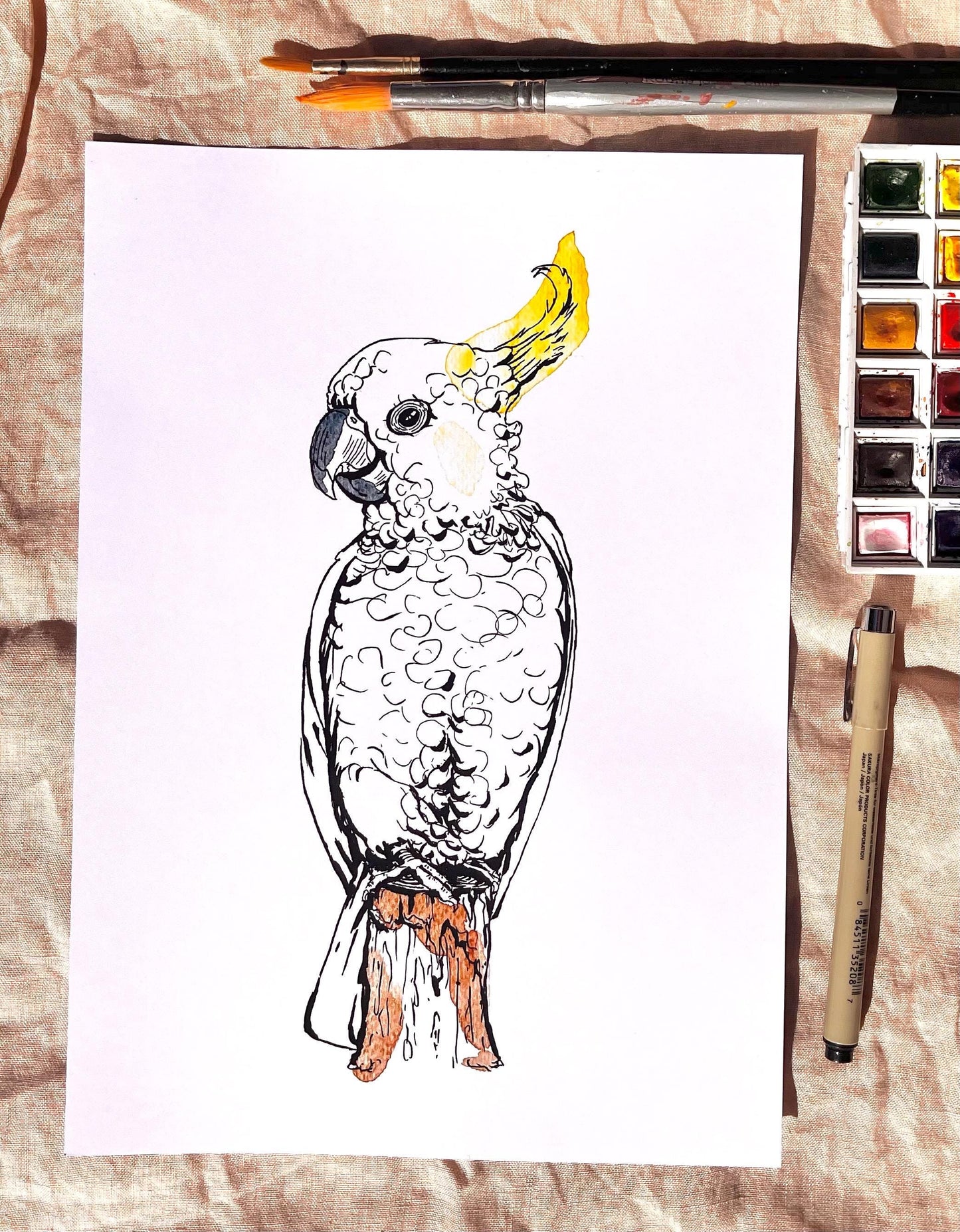 “Sulphur-crested cockatoo” watercolour