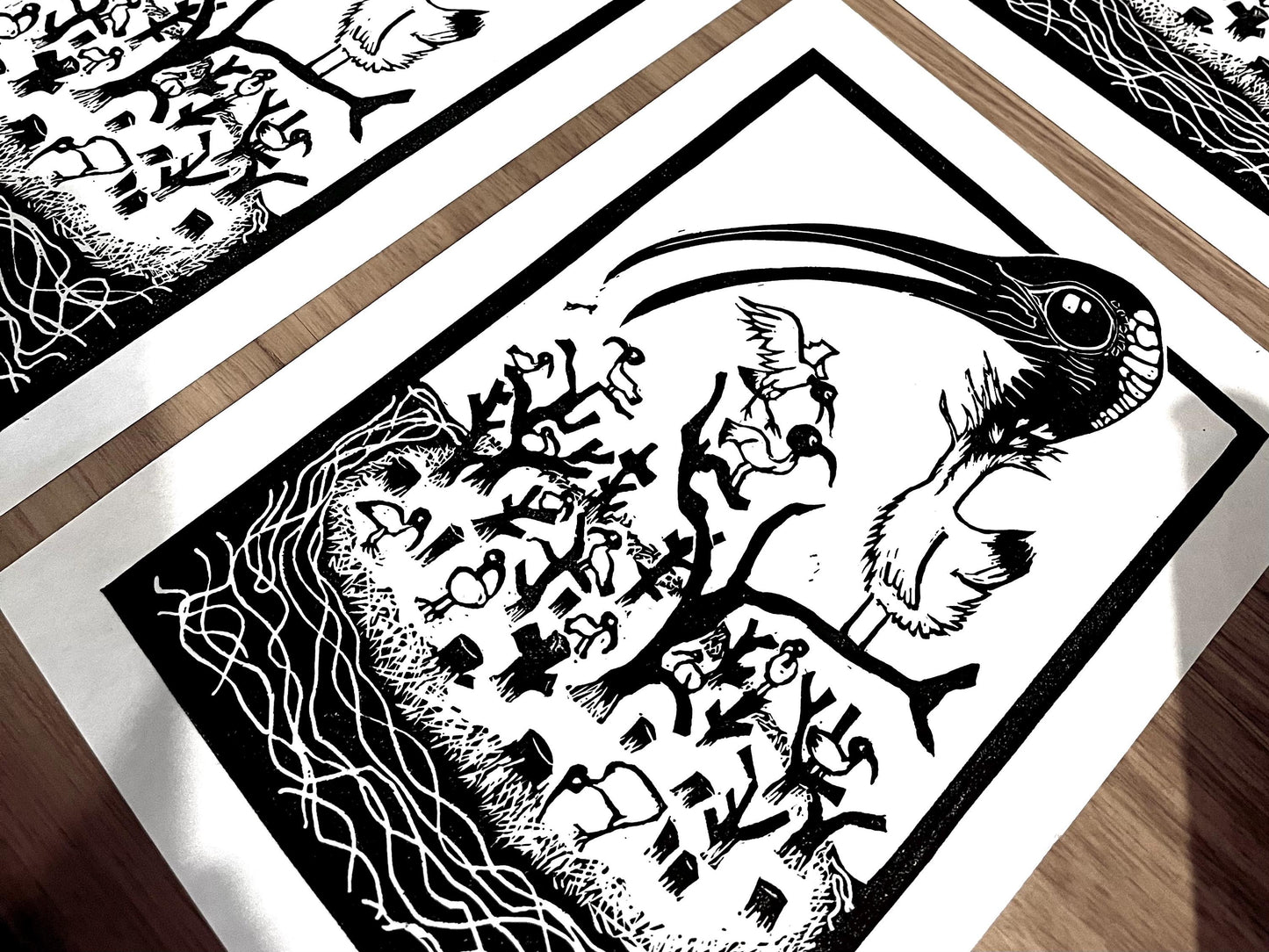 “Bin Chicken Island” Linoprint