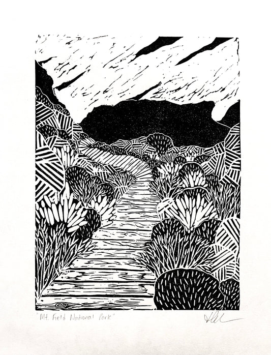 “Mt. Field National Park” Linoprint