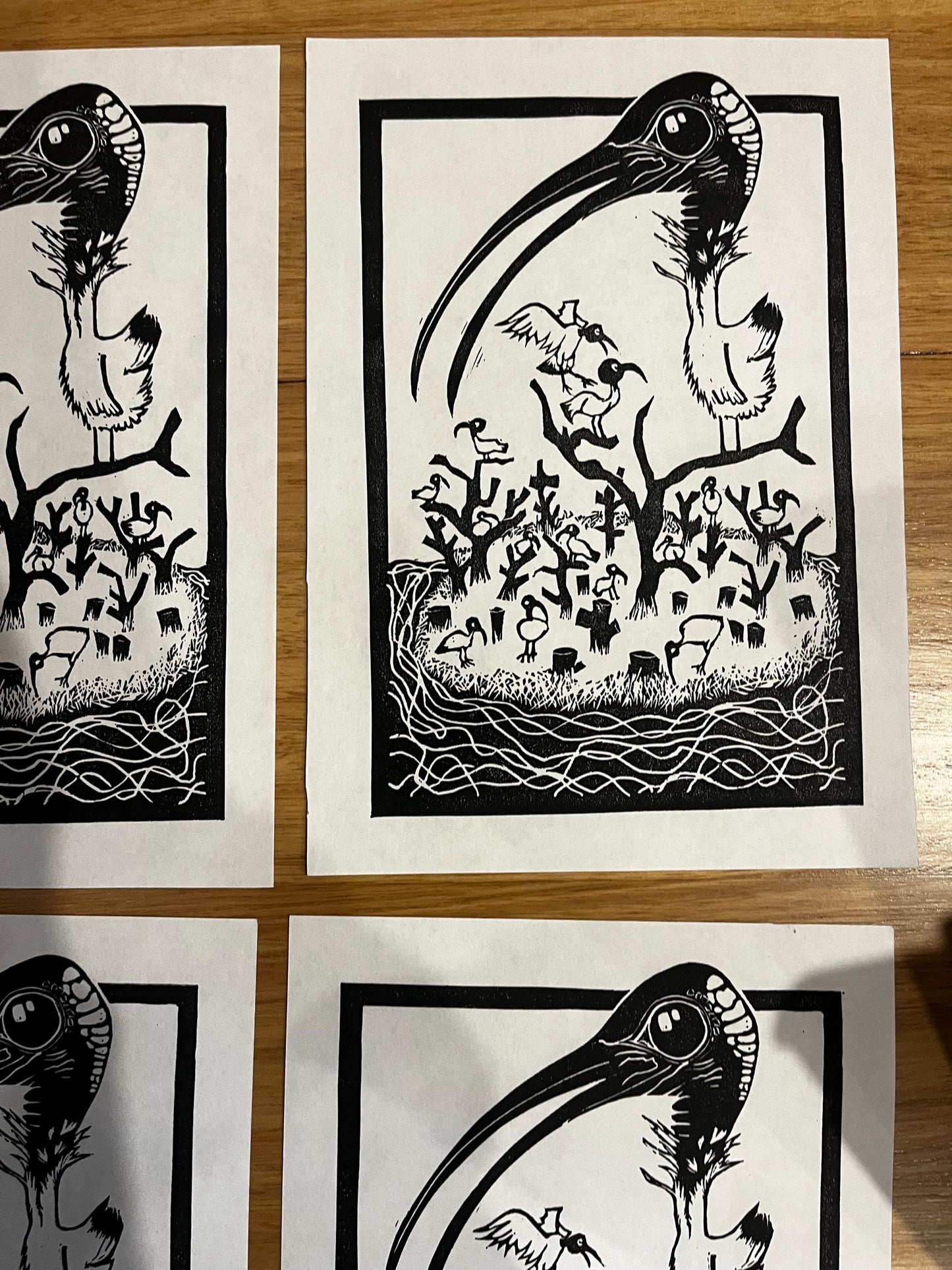 “Bin Chicken Island” Linoprint
